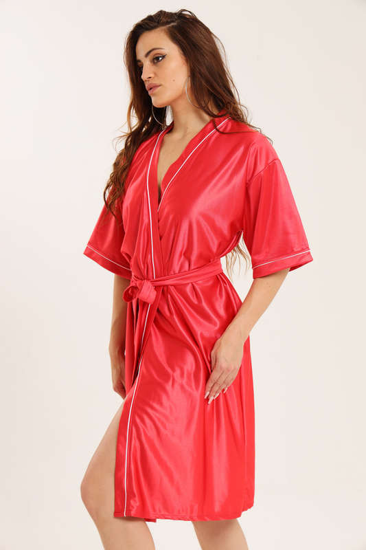 Senza® Ladies Luxury Belted Night Gown Red