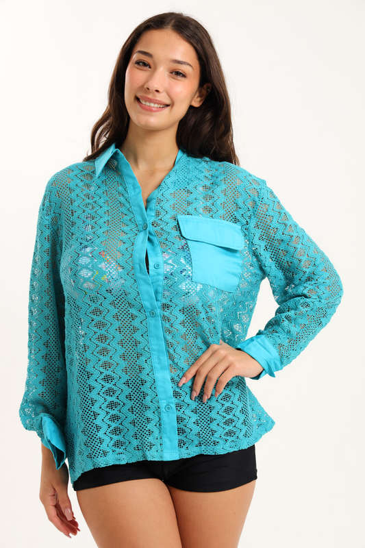 Senza® Ladies Bikini Swimwear Cover-Up Long Sleeve Maxi Shirt