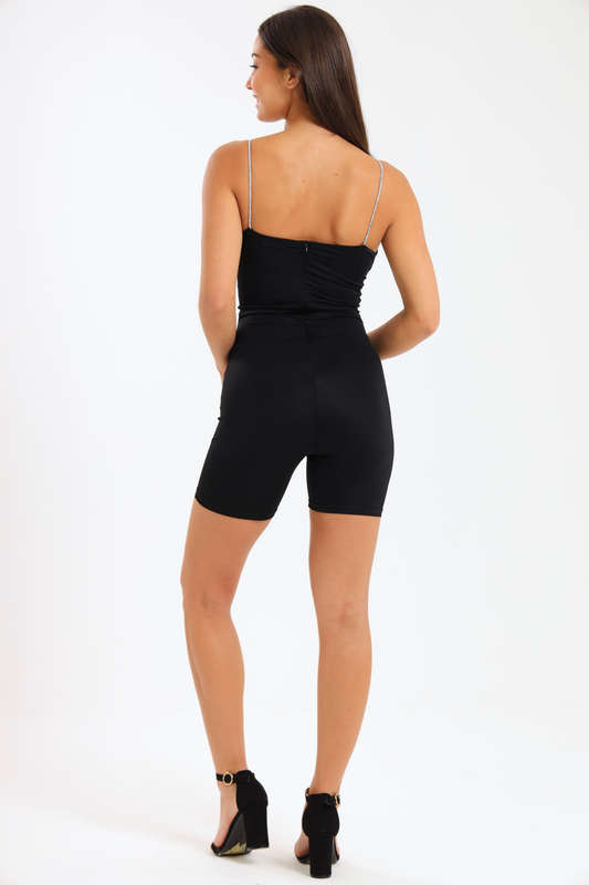 Boom Luxury Strappy SculptKnit Onesie Bodysuit Crystal Straps