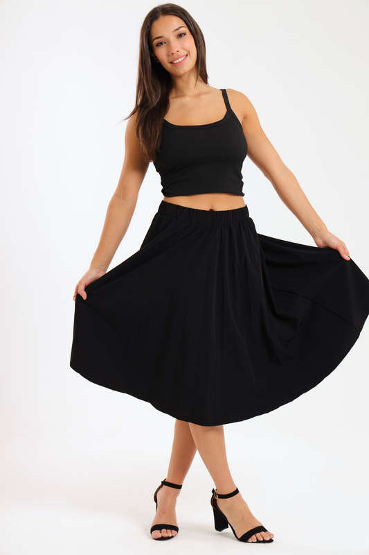 Casual Black Pleated Skirt
