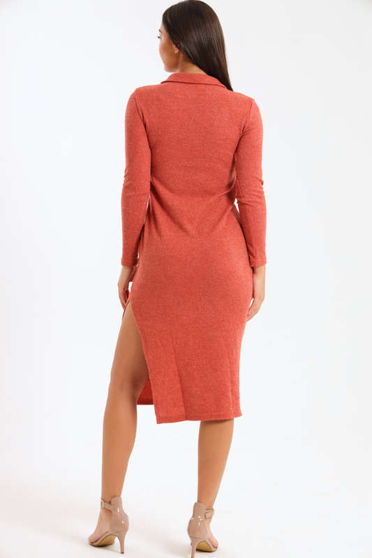 Jessie Slitted Button Down Shirt Jersey Dress