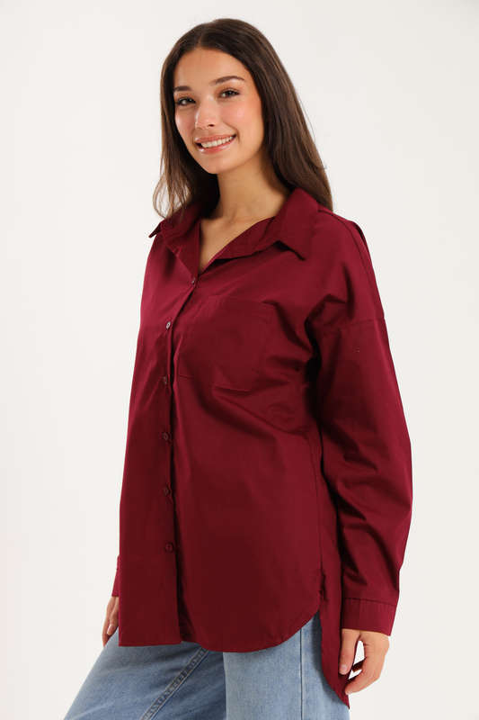 Ladies Oversized Poplin Long Sleeve Casual Winter Shirt