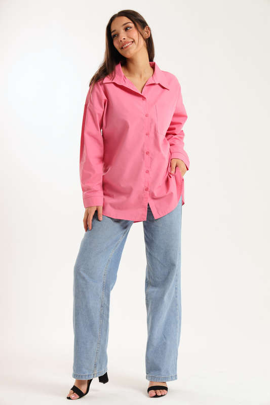 Ladies Oversized Poplin Long Sleeve Casual Winter Shirt