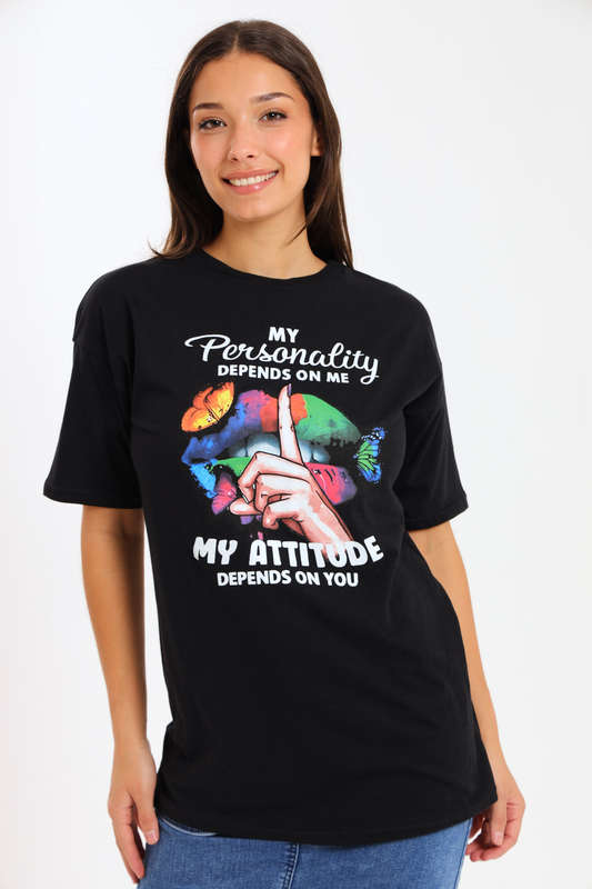 Ladies Printed Slogan Maxi T-Shirt