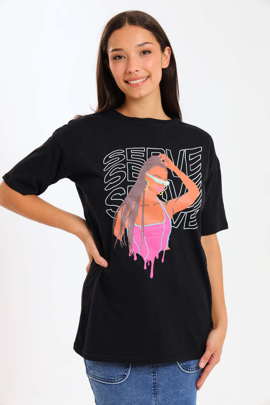 Ladies Printed Slogan Maxi T-shirts