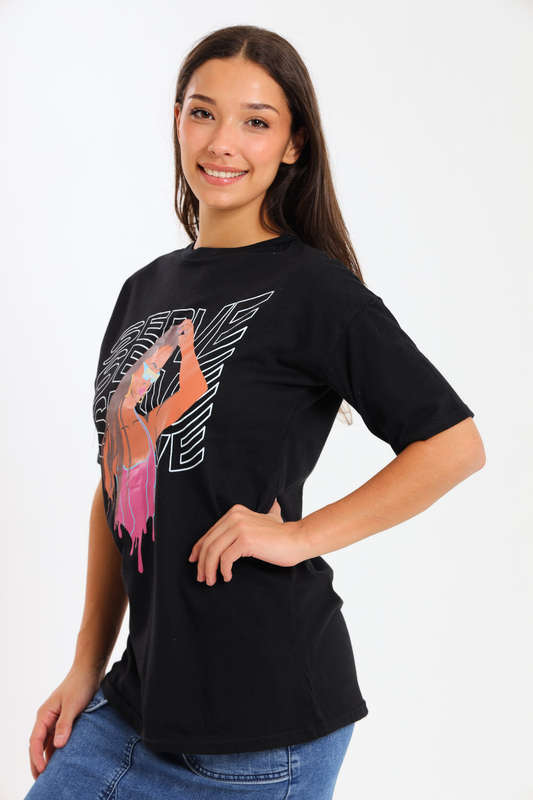 Ladies Printed Slogan Maxi T-shirts