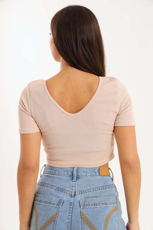 Ladies Short Sleeve V-Neck Sweater Crop Top