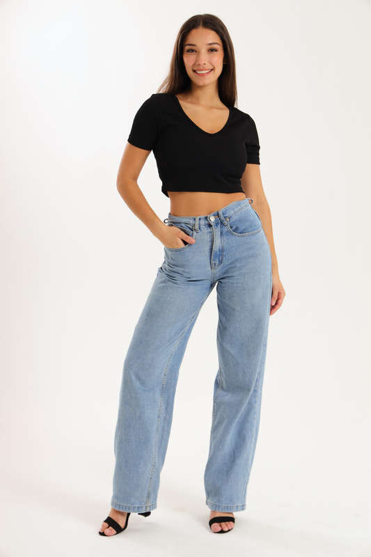 Ladies Short Sleeve V-Neck Sweater Crop Top