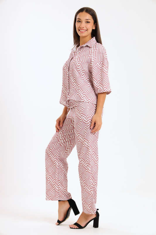 Leah Abstract Print Ladies 2 Piece Shirt and Trouser Co-Ord Set