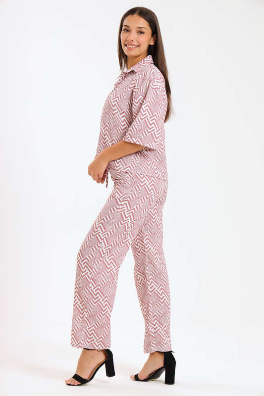 Leah Abstract Print Ladies 2 Piece Shirt and Trouser Co-Ord Set