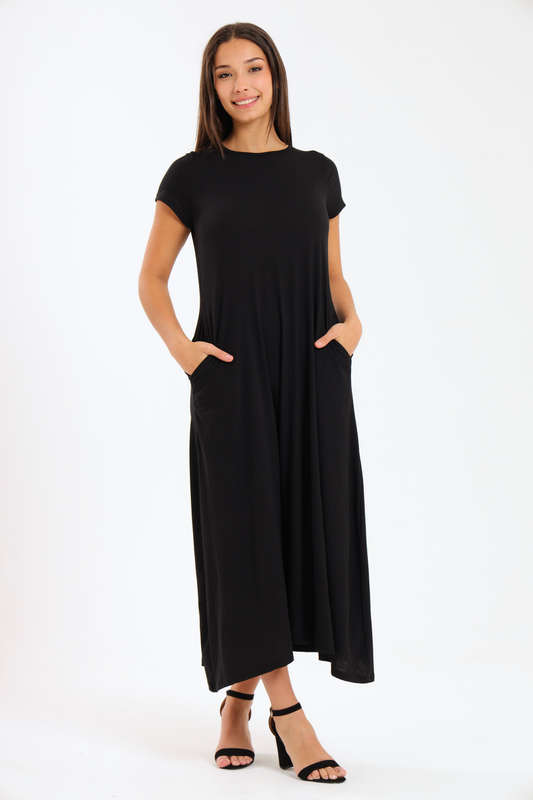 Mia Short Sleeve Maxi Dress With Pockets Black
