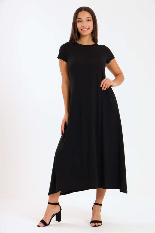 Mia Short Sleeve Maxi Dress With Pockets Black