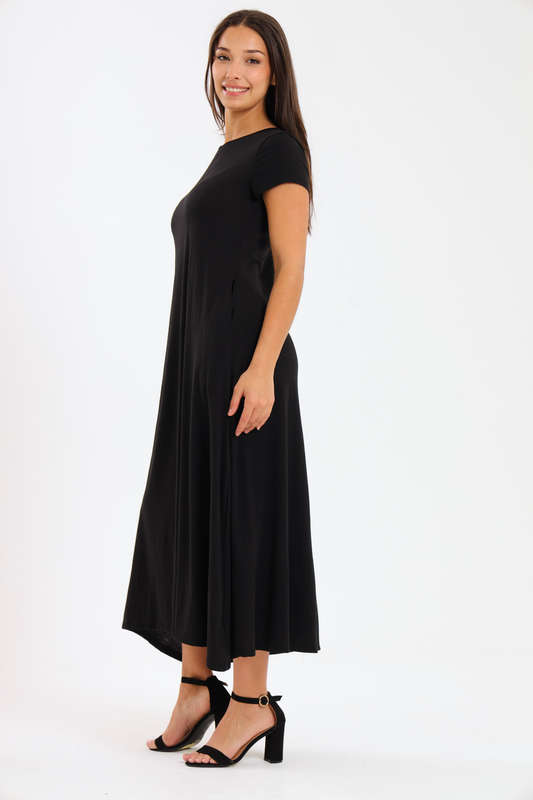 Mia Short Sleeve Maxi Dress With Pockets Black