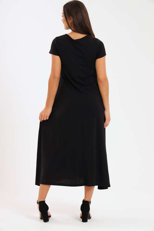 Mia Short Sleeve Maxi Dress With Pockets Black