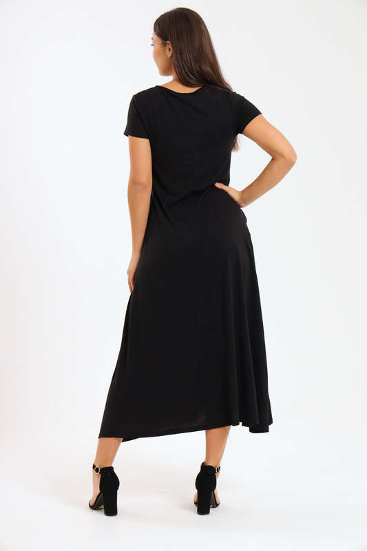 Mia Short Sleeve Maxi Dress With Pockets Black
