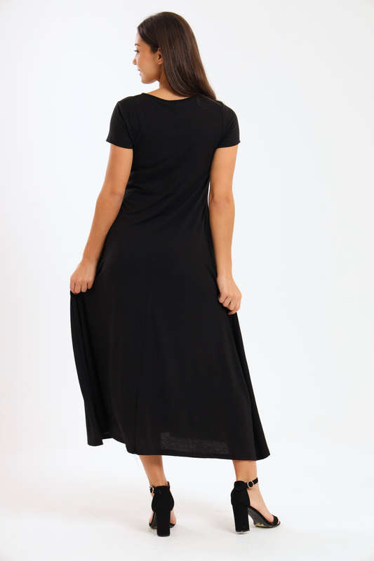 Mia Short Sleeve Maxi Dress With Pockets Black