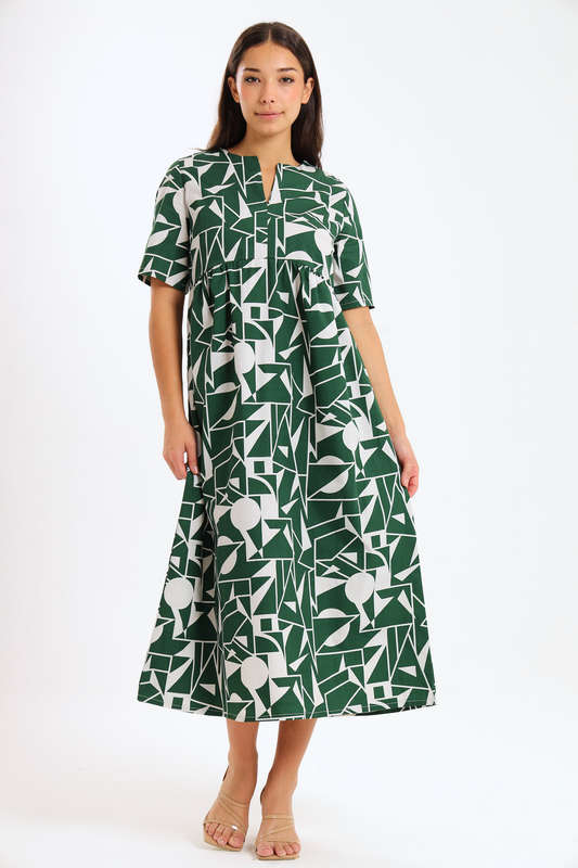 Brooke Geo Printed Short Sleeve Midaxi Dress