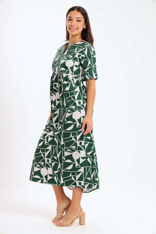 Brooke Geo Printed Short Sleeve Midaxi Dress