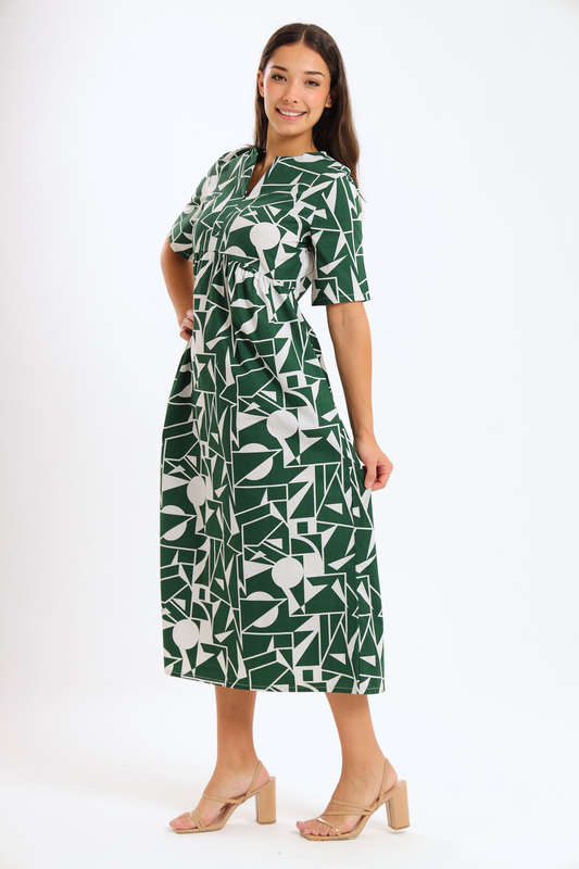 Brooke Geo Printed Short Sleeve Midaxi Dress