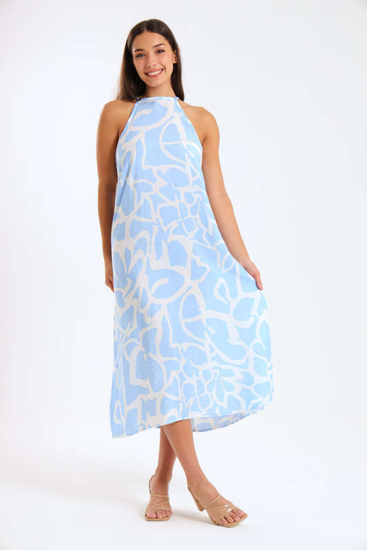 Claire Sleeveless Halter Mid-Maxi Dress