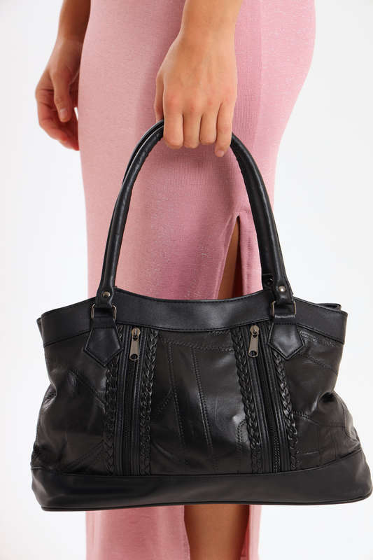 Ladies Faux Leather Handbag With Multiple Compartments Black