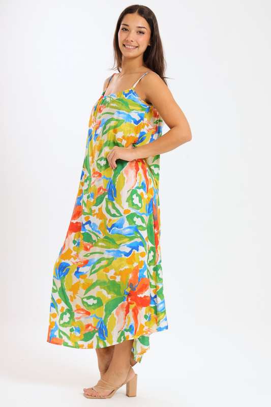 Lush Tropic Floral Maxi Strappy Summer Dress