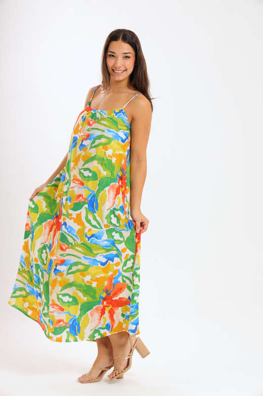 Lush Tropic Floral Maxi Strappy Summer Dress