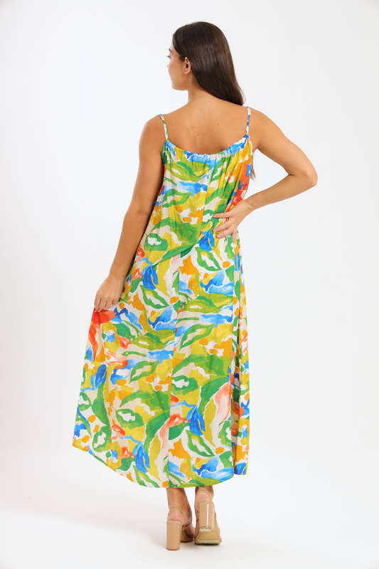 Lush Tropic Floral Maxi Strappy Summer Dress