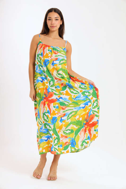 Lush Tropic Floral Maxi Strappy Summer Dress