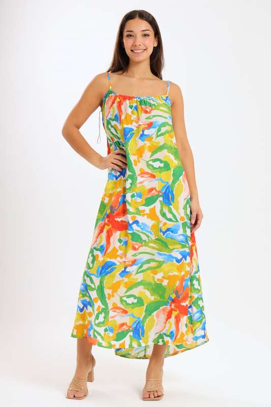 Lush Tropic Floral Maxi Strappy Summer Dress
