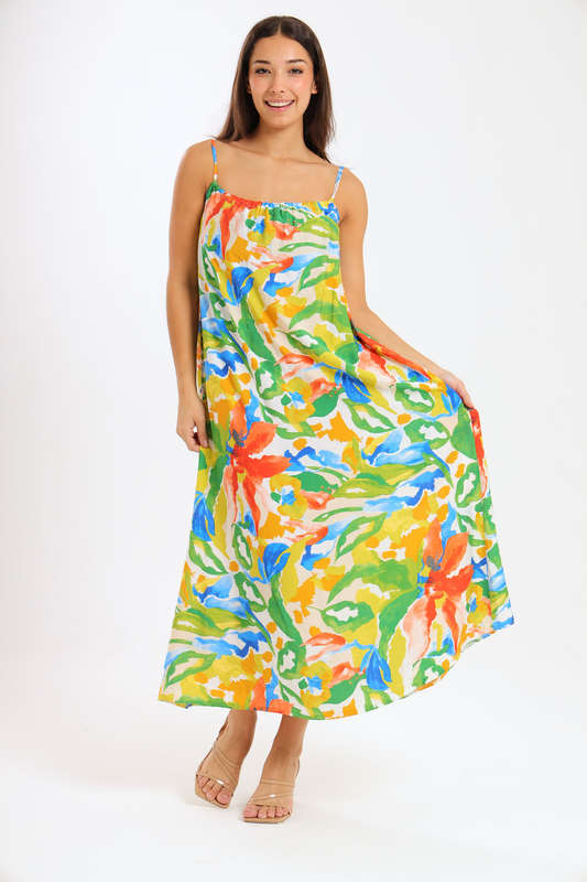 Lush Tropic Floral Maxi Strappy Summer Dress