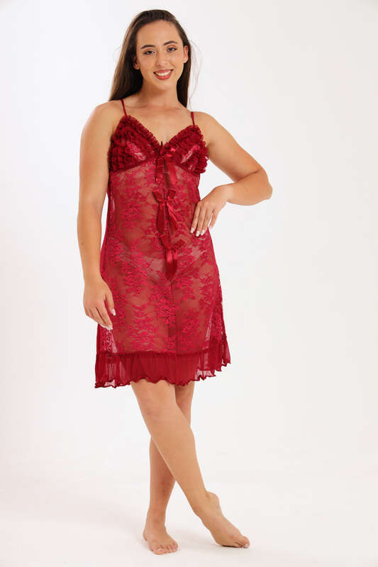 Womens Lace Sheer Baby Doll Lingerie with Matching Thong  Free Size Fit (S to 2XL)