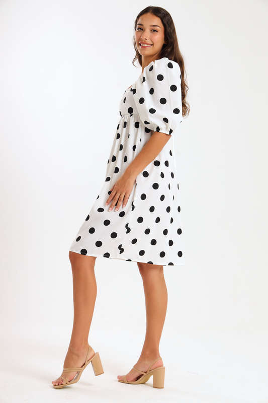 Alma Ladies Dotted Collared Tiered Dress