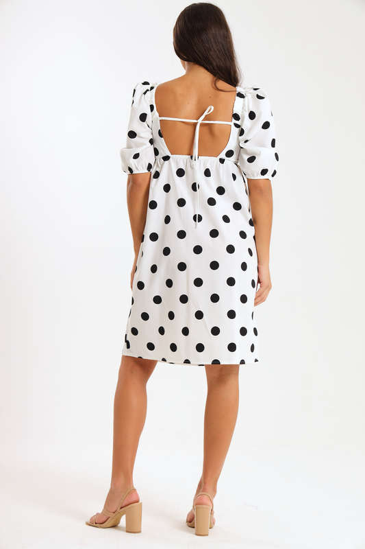 Alma Ladies Dotted Collared Tiered Dress
