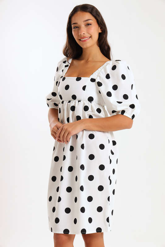 Alma Ladies Dotted Collared Tiered Dress