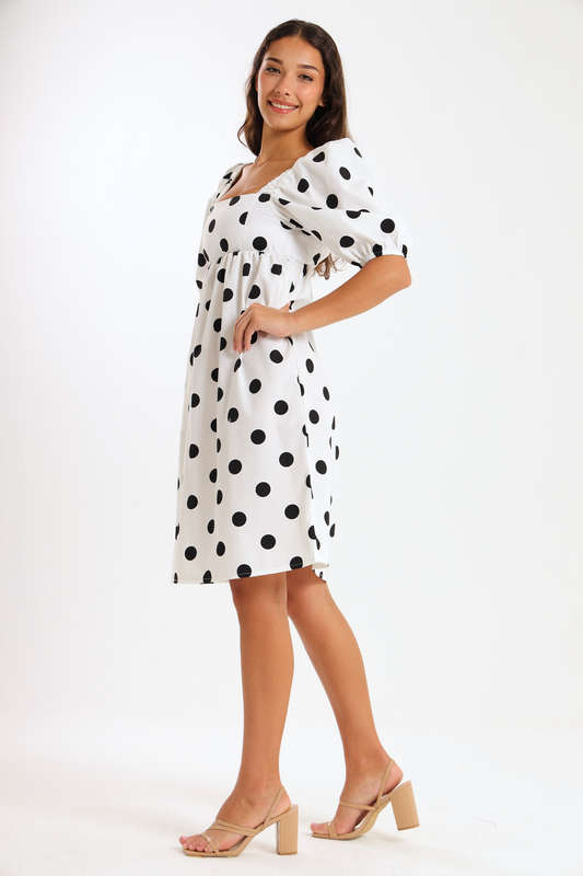 Alma Ladies Dotted Collared Tiered Dress