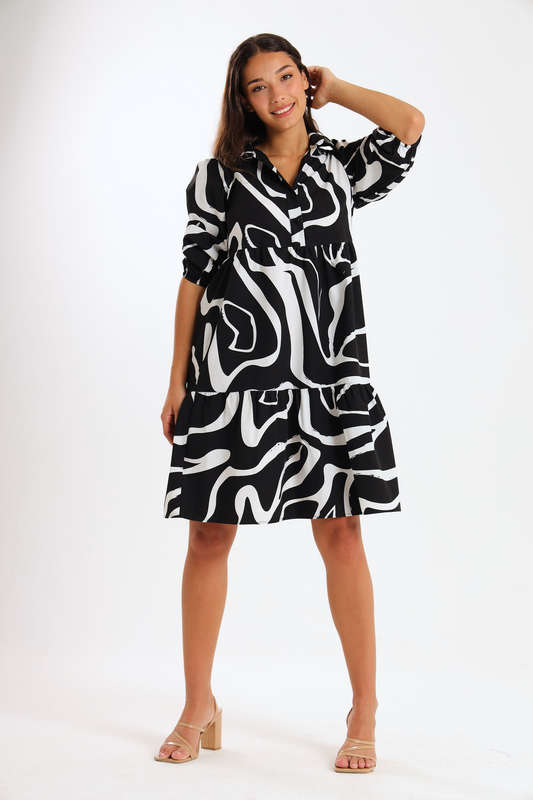 Alma Ladies Printed Collared Tiered Dress