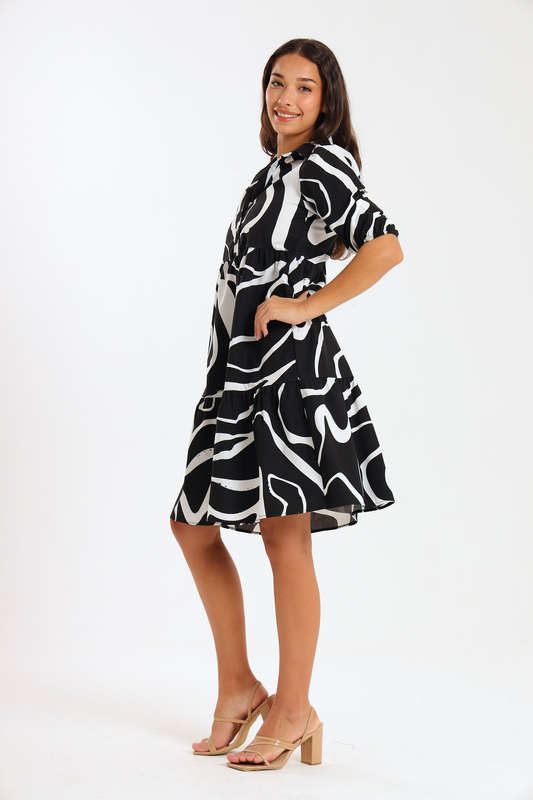 Alma Ladies Printed Collared Tiered Dress