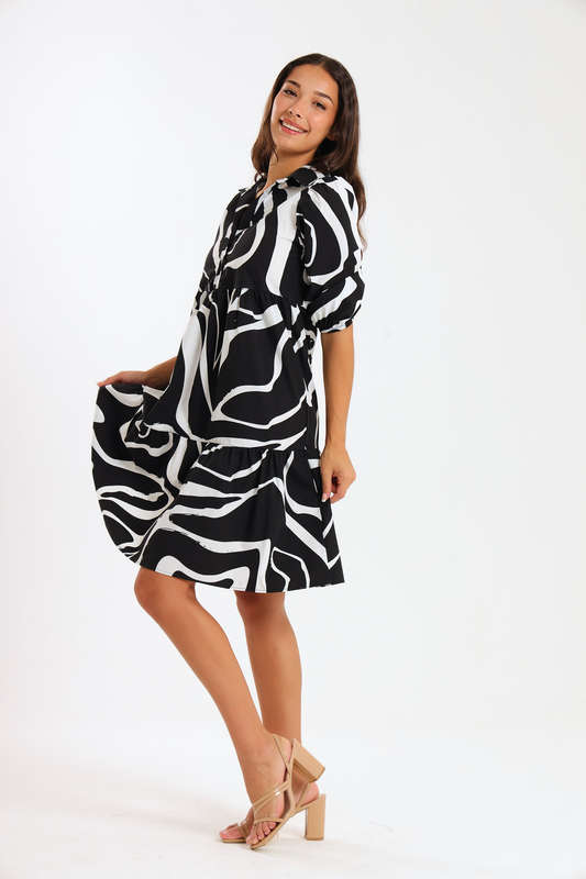 Alma Ladies Printed Collared Tiered Dress