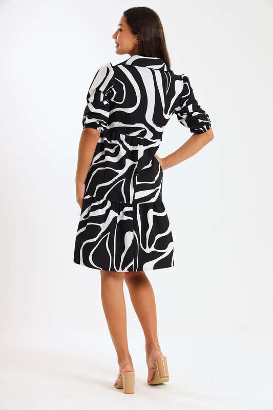 Alma Ladies Printed Collared Tiered Dress