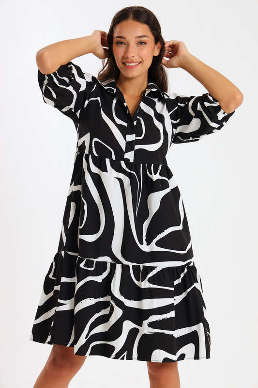 Alma Ladies Printed Collared Tiered Dress