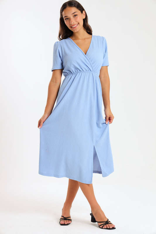Chic V-Neck Puff Sleeve Midi Dress