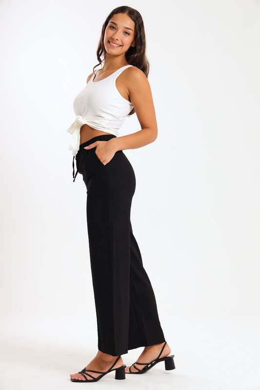 Jennifer Airflow Casual Black Office Pants With Pockets