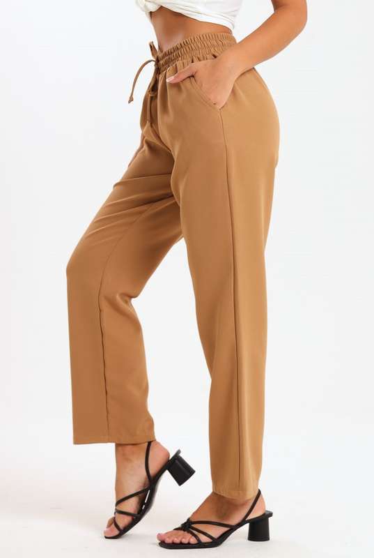 Ladies Elasticated Waist-Tie Straight Leg Pants