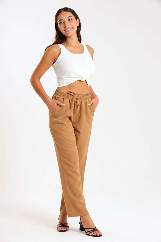 Ladies Elasticated Waist-Tie Straight Leg Pants