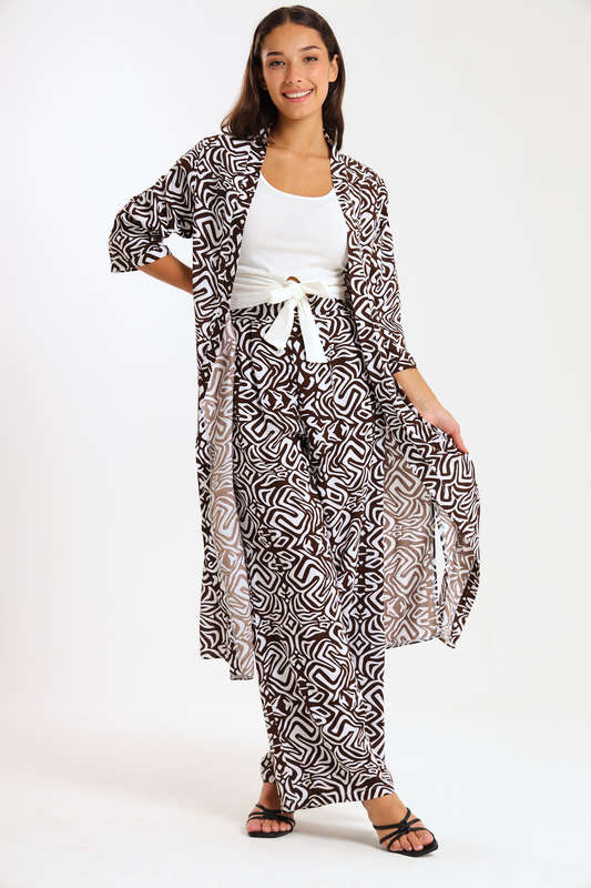 Ladies Hudson 2 Piece Printed Pants &amp; Kimono Summer Set With Free Bodysuit to Match