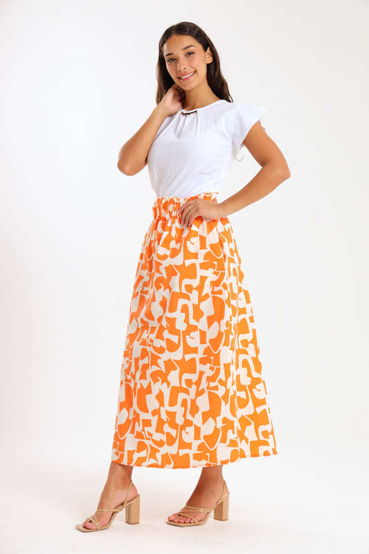 Ladies Printed High-Waisted Elasticated Skirt with Pockets