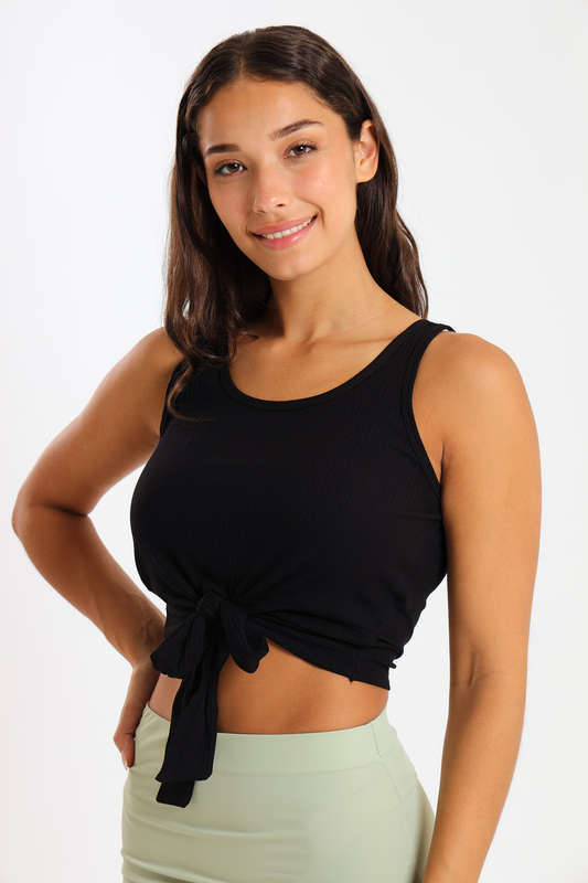 Ladies Ribbed Vest Knotted LULU Crop Top