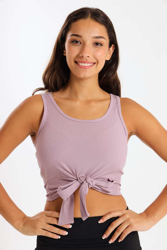 Ladies Ribbed Vest Knotted LULU Crop Top