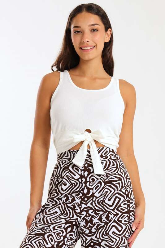 Ladies Ribbed Vest Knotted LULU Crop Top